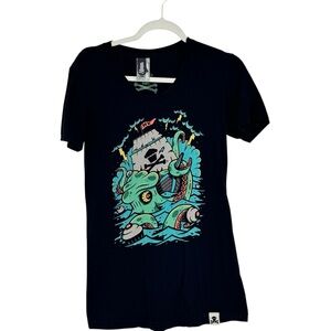 Women’s Johnny Cupcakes Large Cotton Black w Octopus/Ship Graphic Limited Ed